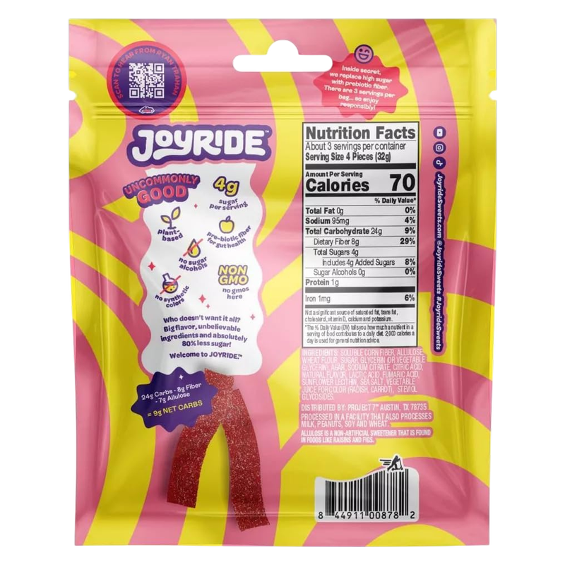 JOYRIDE Sour Pink Lemonade Strips, 3.5oz