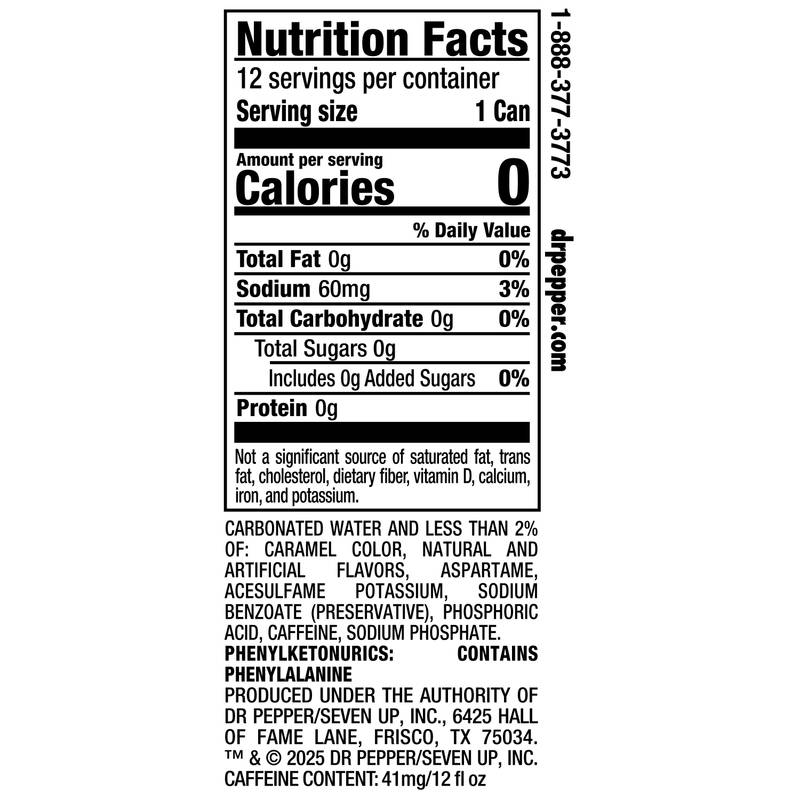 Dr Pepper Zero Sugar Cherry 12pk 12oz Can