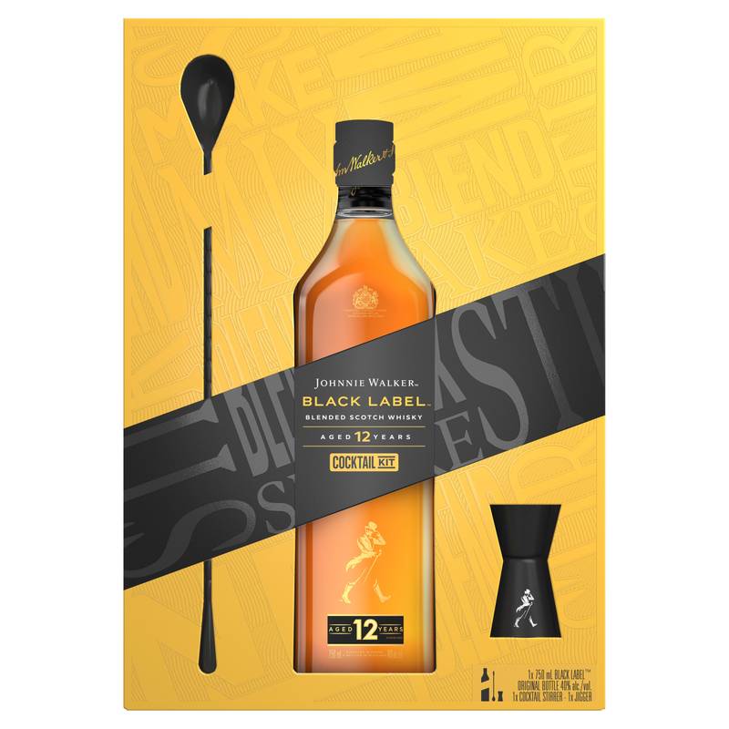 Johnnie Walker Black Label Scotch Gift Set 750ml (80 Proof)