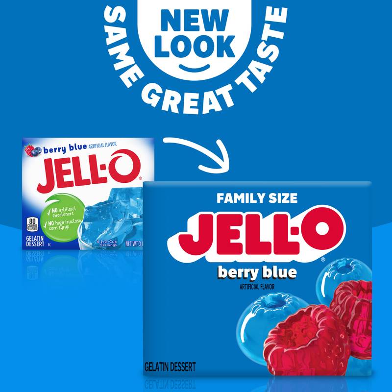 Jell-O Berry  Blue Artificially Flavored Gelatin Dessert Mix, Family Size, 6 oz Box