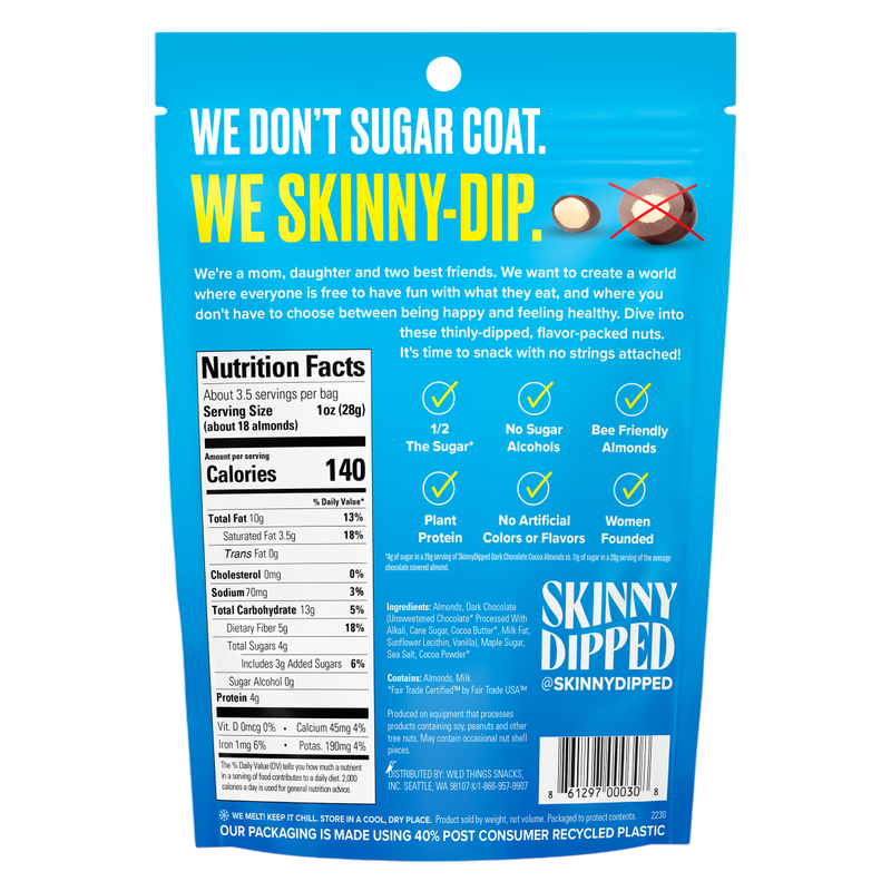 SkinnyDipped Dark Chocolate Cocoa Almonds, 3.5oz