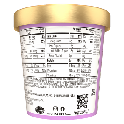 Halo Top Chocolate Fudge Brownie Light Ice Cream, Lower Calorie Frozen Dessert Pint, 16 fl oz