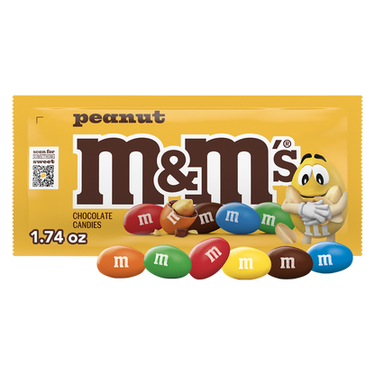 M&M'S Peanut Milk Chocolate Candy, Full Size, 1.74 oz Pouch