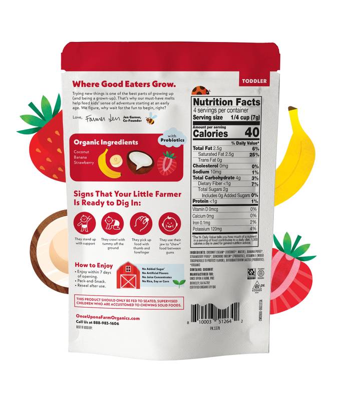 Once Upon a Farm Organic Coconut Melts Strawberry Banana, 1oz.