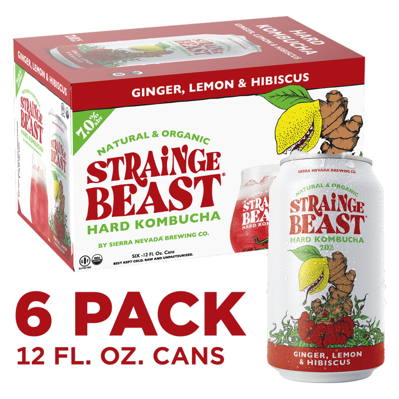 Strainge Beast Hard Kombucha Ginger Lemon Hibiscus 6pk 12oz Can