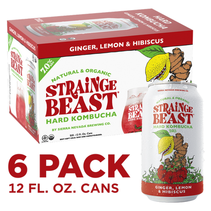 Strainge Beast Hard Kombucha Ginger Lemon Hibiscus 6pk 12oz Can