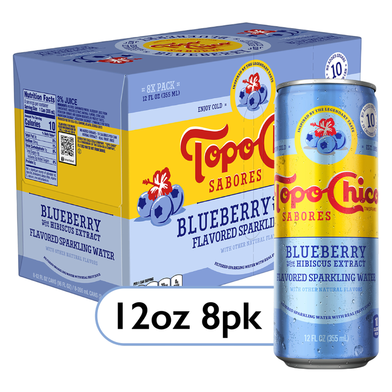 Topo Chico Sabores Blueberry with Hibiscus Extract Flavored Sparkling Water 8pk 12oz Can