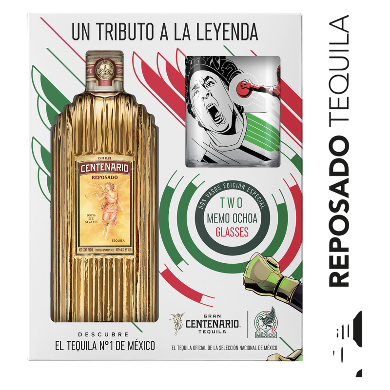 Gran Centenario Reposado with 1 Mexican National Team and 1 Club America Glasses Tequila 750ml (80 Proof)