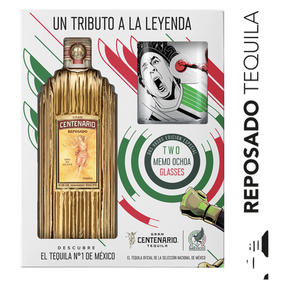 Gran Centenario Reposado with 1 Mexican National Team and 1 Club America Glasses Tequila 750ml (80 Proof)
