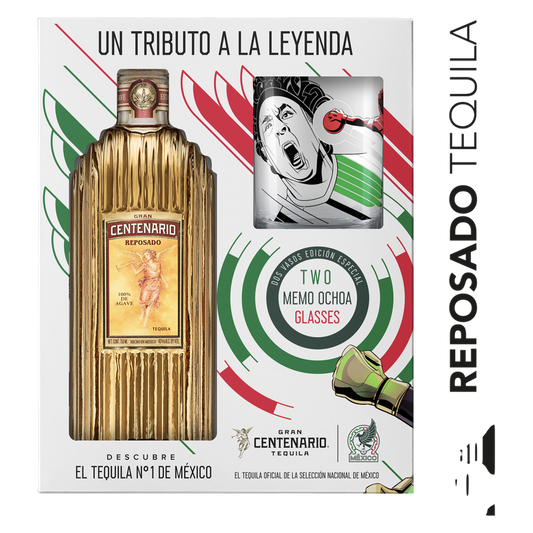 Gran Centenario Reposado with 1 Mexican National Team and 1 Club America Glasses Tequila 750ml (80 Proof)