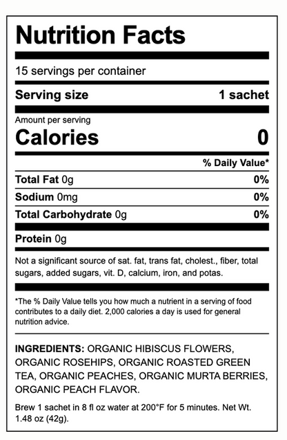 Rishi Tea Organic Peach Hibiscus Green Tea Sachets 15ct Box