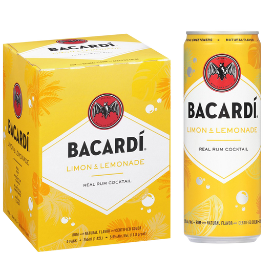 Bacardi Limon & Lemonade Real Rum Cocktails 4pk 12oz Can (11.8 Proof)