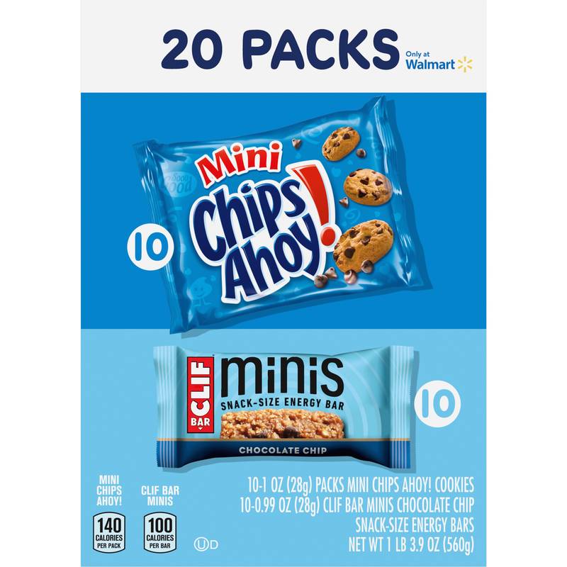 CLIF BAR Minis Chocolate Chip Energy Bars & Mini CHIPS AHOY! Cookies, Mini Snacks Variety Pack