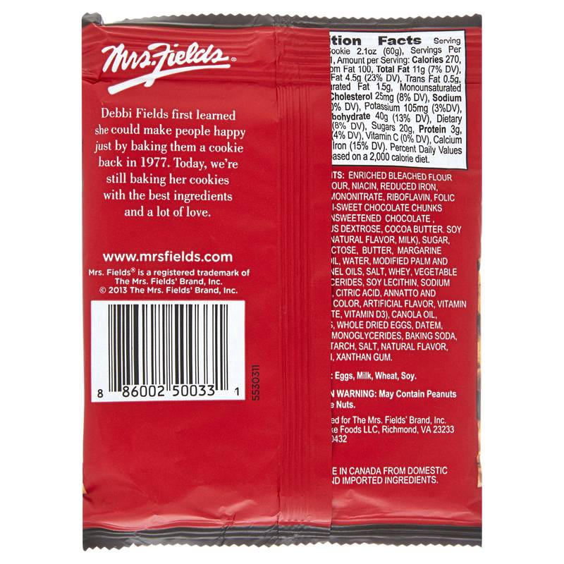 Mrs. Fields Dark Chocolate Oatmeal Cookie 2.1oz