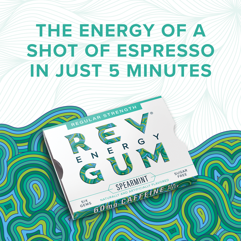 REV ENERGY GUM, Spearmint Caffeinated Regular Strength