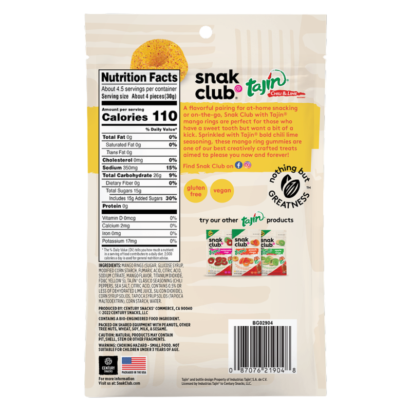 Snak Club Tajin Mango Rings, 5oz