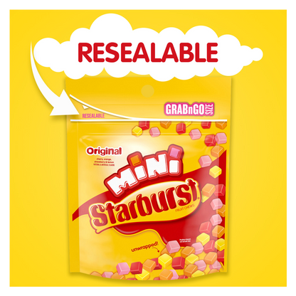 STARBURST Minis Original Fruit Chews Chewy Candy, Grab N Go, 8 oz Resealable Bags