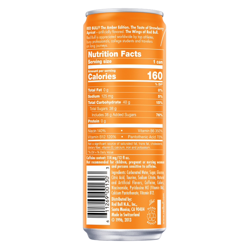 Red Bull Energy Drink The Amber Edition Strawberry Apricot 12oz Can