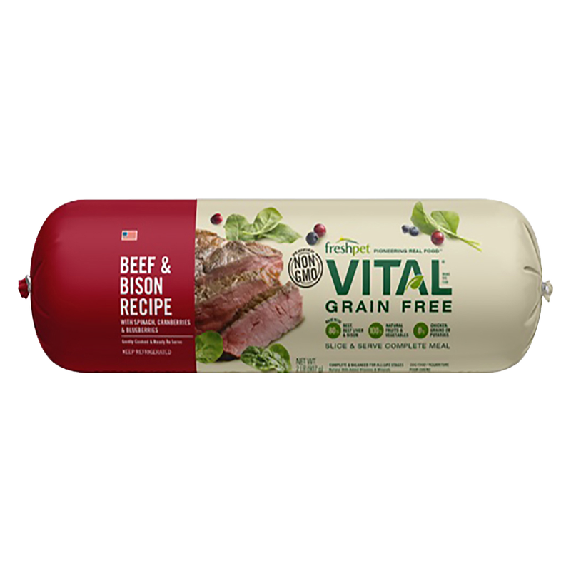 Freshpet Vital Grain Free Beef and Bison Wet Adult Dog Food Roll 2lb