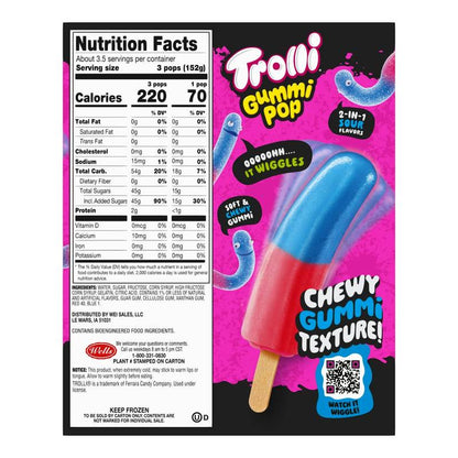 Trolli Frozen Gummi Ice Pops Chewy Sour Gummy Candy Frozen Dessert Snacks, Grape Strawberry, 10 Count
