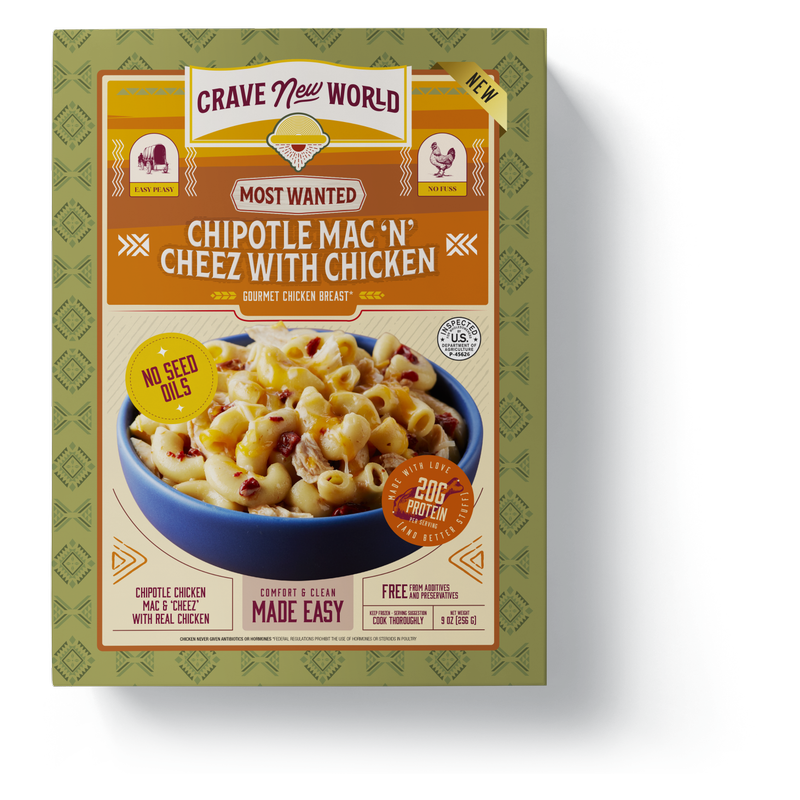 Crave New World Chipotle Macaroni & Cheese with Chicken Frozen Meal, 9oz.