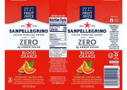 San Pellegrino Zero Sugar Blood Orange Italian Sparkling Drink 6pk 11.15oz Btl