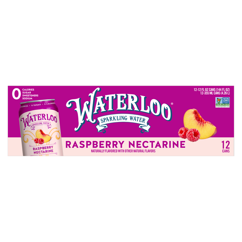 Waterloo Sparkling Raspberry Nectarine Water 12pk 12oz Can