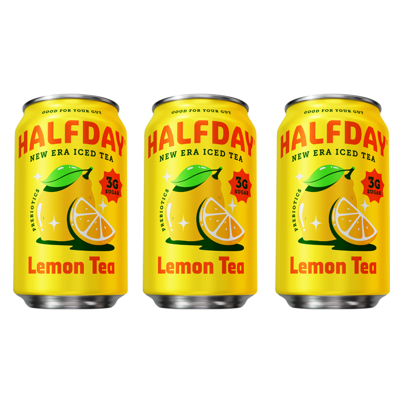 Halfday Lemon Prebiotic Iced Tea 3pk 12oz Can