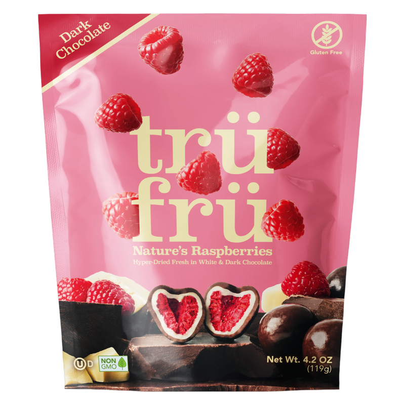 Tru Fru Raspberries Hyper-Dried Fresh in White & Dark Chocolate, 3.4oz
