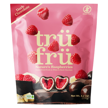Tru Fru Raspberries Hyper-Dried Fresh in White & Dark Chocolate, 3.4oz