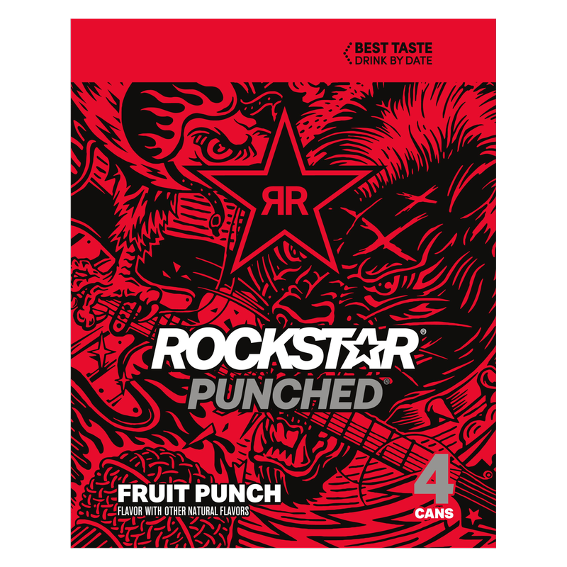 Rockstar Punched Fruit Punch 4pk 16oz Can- XL