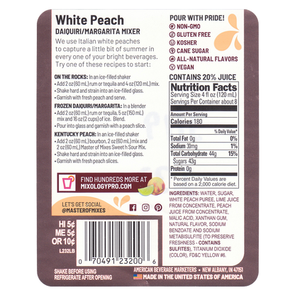 Master of Mixes White Peach Margarita/Daquiri Mix1 Liter