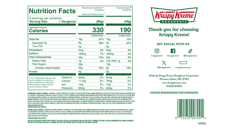 Krispy Kreme Strawberries & Kreme Doughnuts 6ct
