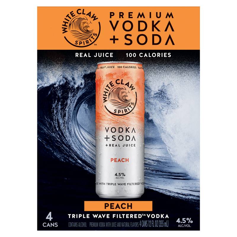 White Claw Hard Seltzer Vodka + Soda Peach 4pk 12oz Can 4.5% ABV