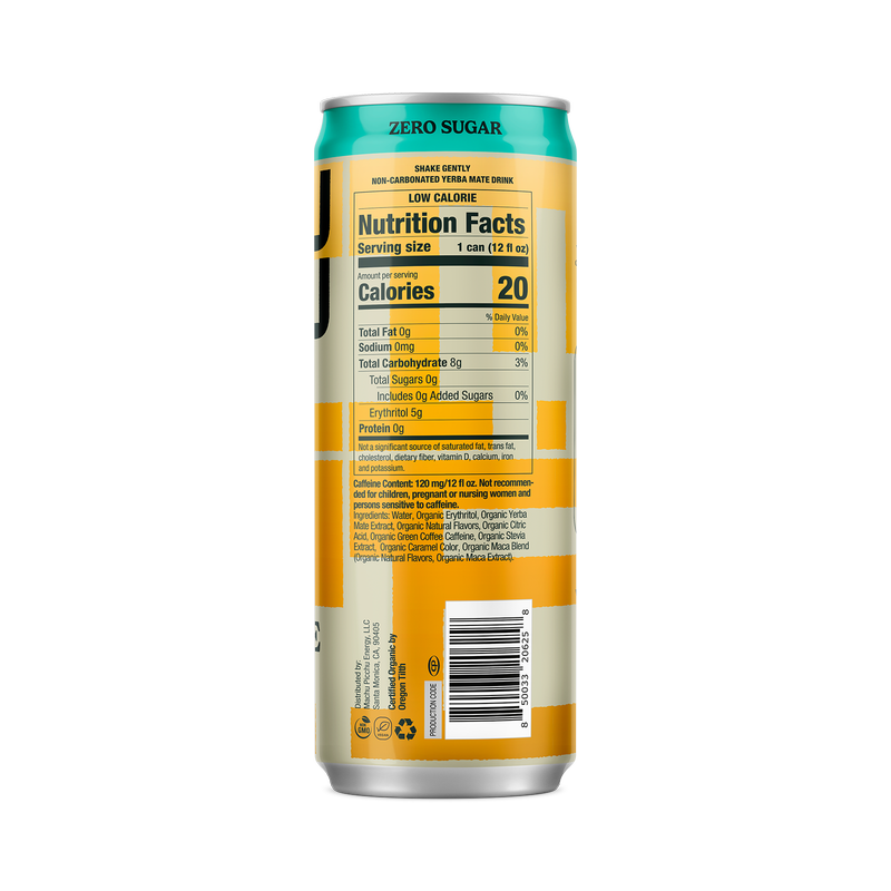 Machu Picchu Alpine Mint Energy Organic Yerba Mate Zero Sugar 12oz Can