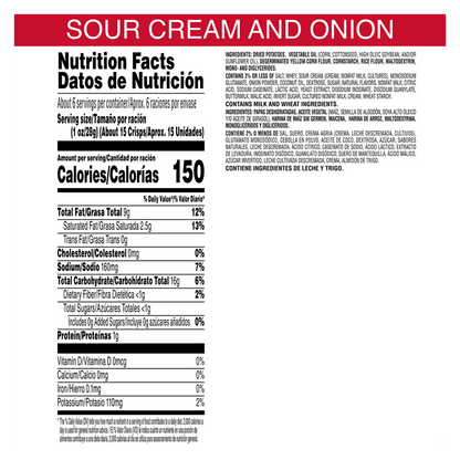 Pringles Sour Cream & Onion Potato Crisps Chips 5.5oz