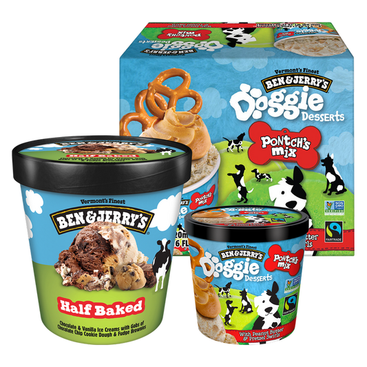 Ben & Jerry's Doggie Desserts Peanut Butter 4ct & Pretzel + Half Baked Ice Cream Bundle