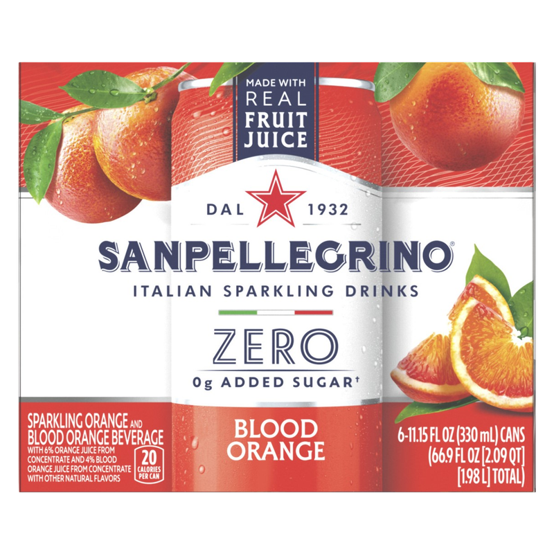 San Pellegrino Zero Sugar Blood Orange Italian Sparkling Drink 6pk 11.15oz Btl