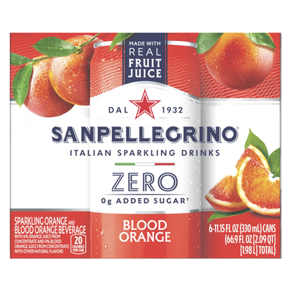 San Pellegrino Zero Sugar Blood Orange Italian Sparkling Drink 6pk 11.15oz Btl