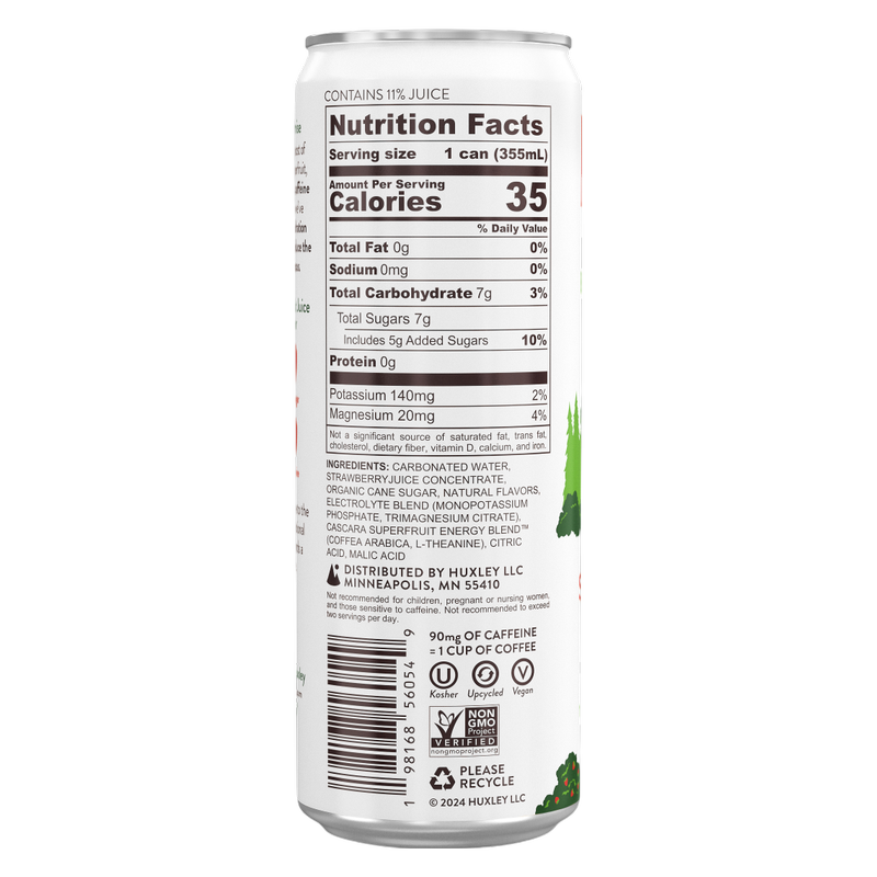 Huxley Strawberry Sequoia Superfruit Energy Drink 12oz Can