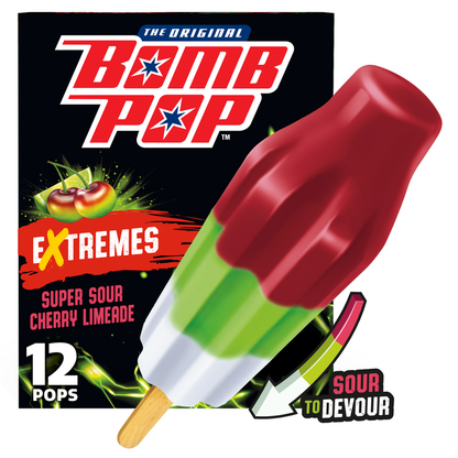 Bomb Pop Extremes Super Sour Cherry Limeade Ice Pops, 12ct