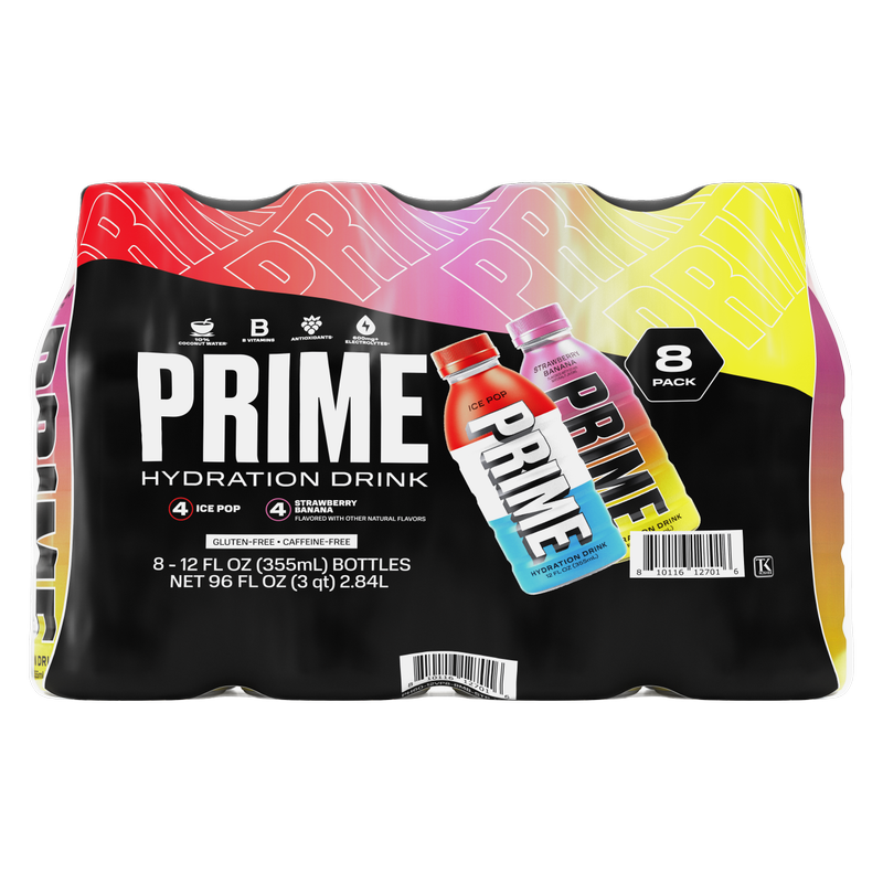Prime Hydration Multipack Ice Pop and Strawberry Banana 8pk 12oz Btl