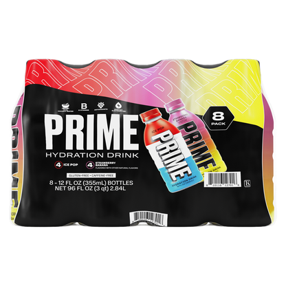 Prime Hydration Multipack Ice Pop and Strawberry Banana 8pk 12oz Btl