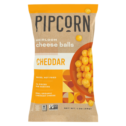 Pipcorn Heirloom Cheddar Cheese Balls 1oz