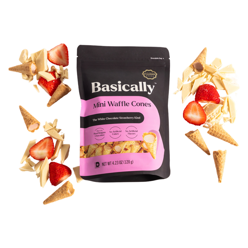 Basically Strawberry White Chocolate Mini Waffle Cones