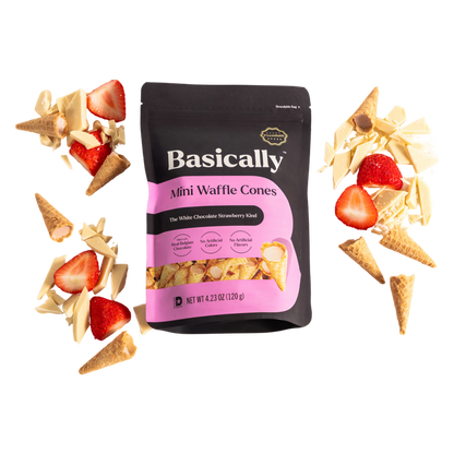 Basically Strawberry White Chocolate Mini Waffle Cones
