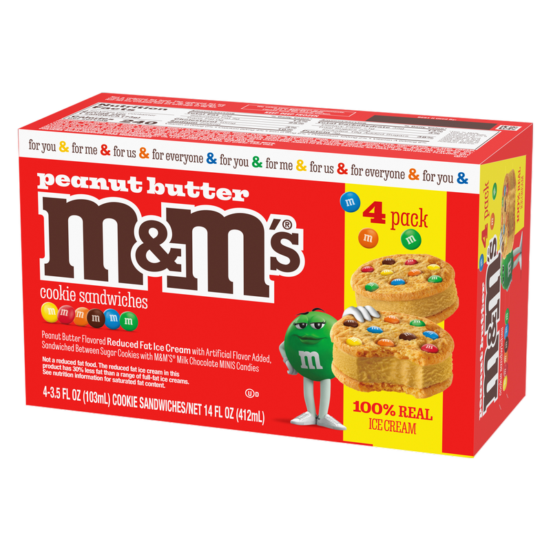 M&M'S Peanut Butter Ice Cream Sugar Cookie Sandwiches Dessert, 4ct