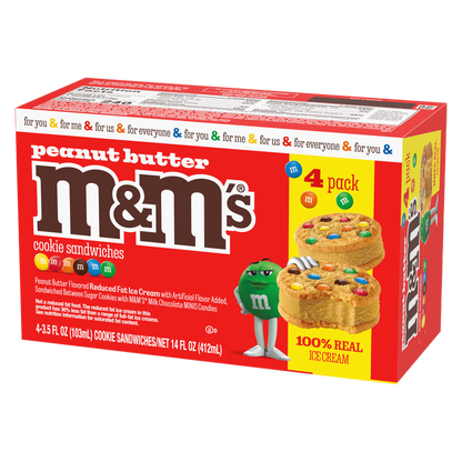 M&M'S Peanut Butter Ice Cream Sugar Cookie Sandwiches Dessert, 4ct
