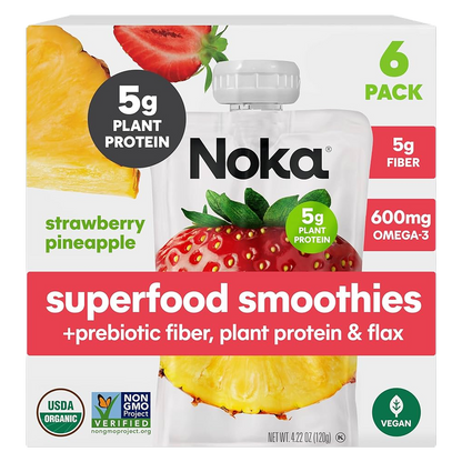 Noka Organic Strawberry Pineapple Superfood Smoothie 6pk 4.22oz Box