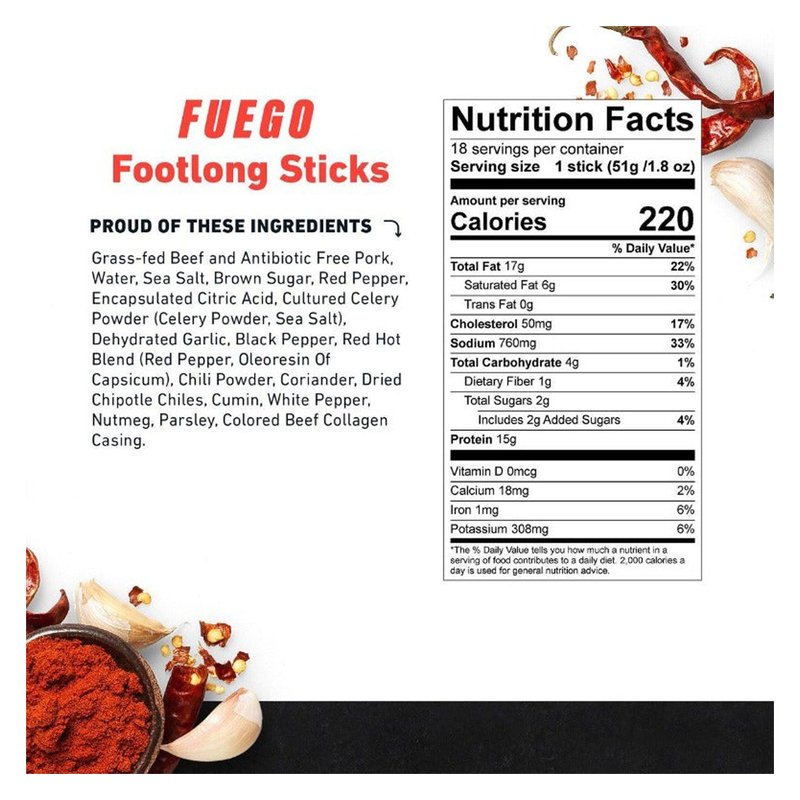 Country Archer Fuego Footlong Beef & Pork Stick 1.8oz